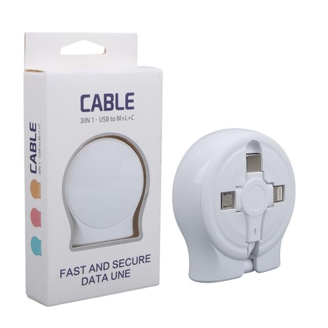 1 Metre Makaralı 3In1 Şarj Kablosu