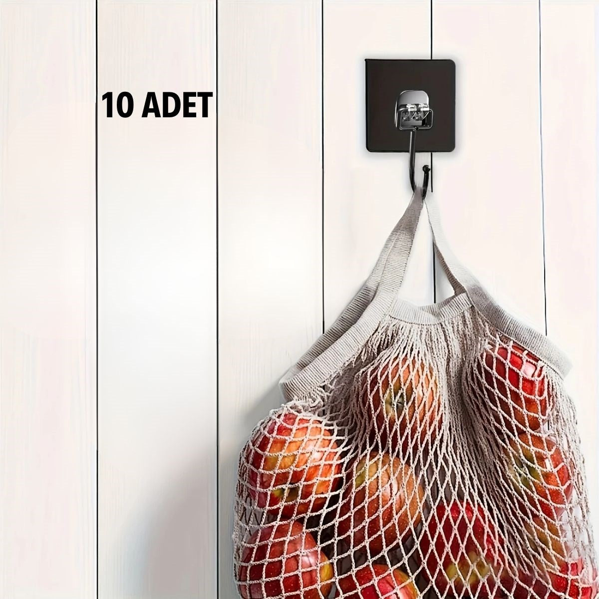 10 Adet Duvara, Dolapa Yapışan Güçlü Yapışkanlı Sıyah Duvar Askısı