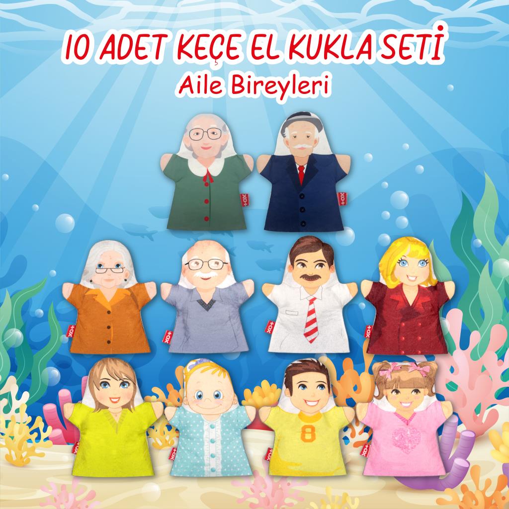 10 Parça  Aile Bireyleri El Kukla Set , Eğitici Oyuncak