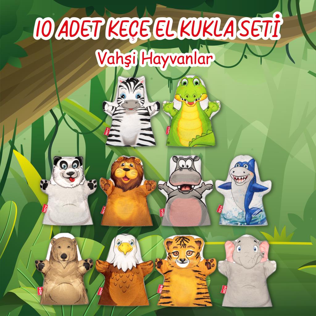 10 Parça  Vahşi Hayvanlar El Kukla Set , Eğitici Oyuncak