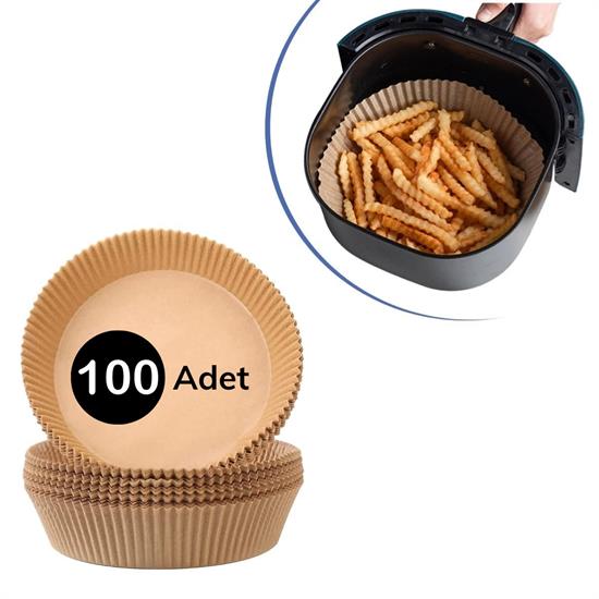 100 Adet  Air Fryer Pişirme Kağıdı Tek Kullanımlık  Yağlı Kağıdı Yuvarlak Tabak Model (4620)