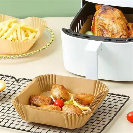 100 Adet Air Fryer Pişirme Kağıdı Tek Kullanımlık  Gıda Yağlı Kağıdı Kare Tabak Model (4620)