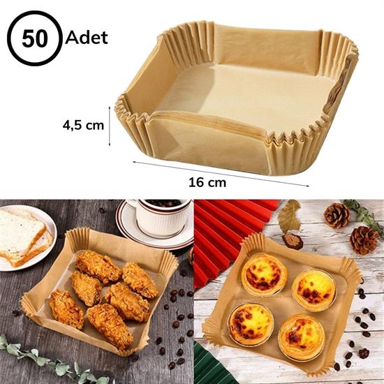 100 Adet Air Fryer Pişirme Kağıdı Tek Kullanımlık  Gıda Yağlı Kağıdı Kare Tabak Model (4620)