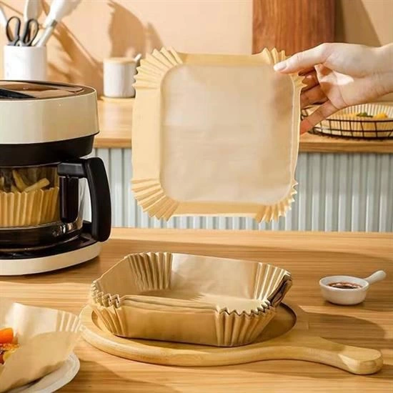   100 Adet Air Fryer Pişirme Kağıdı Tek Kullanımlık  Gıda Yağlı Kağıdı Kare Tabak Model