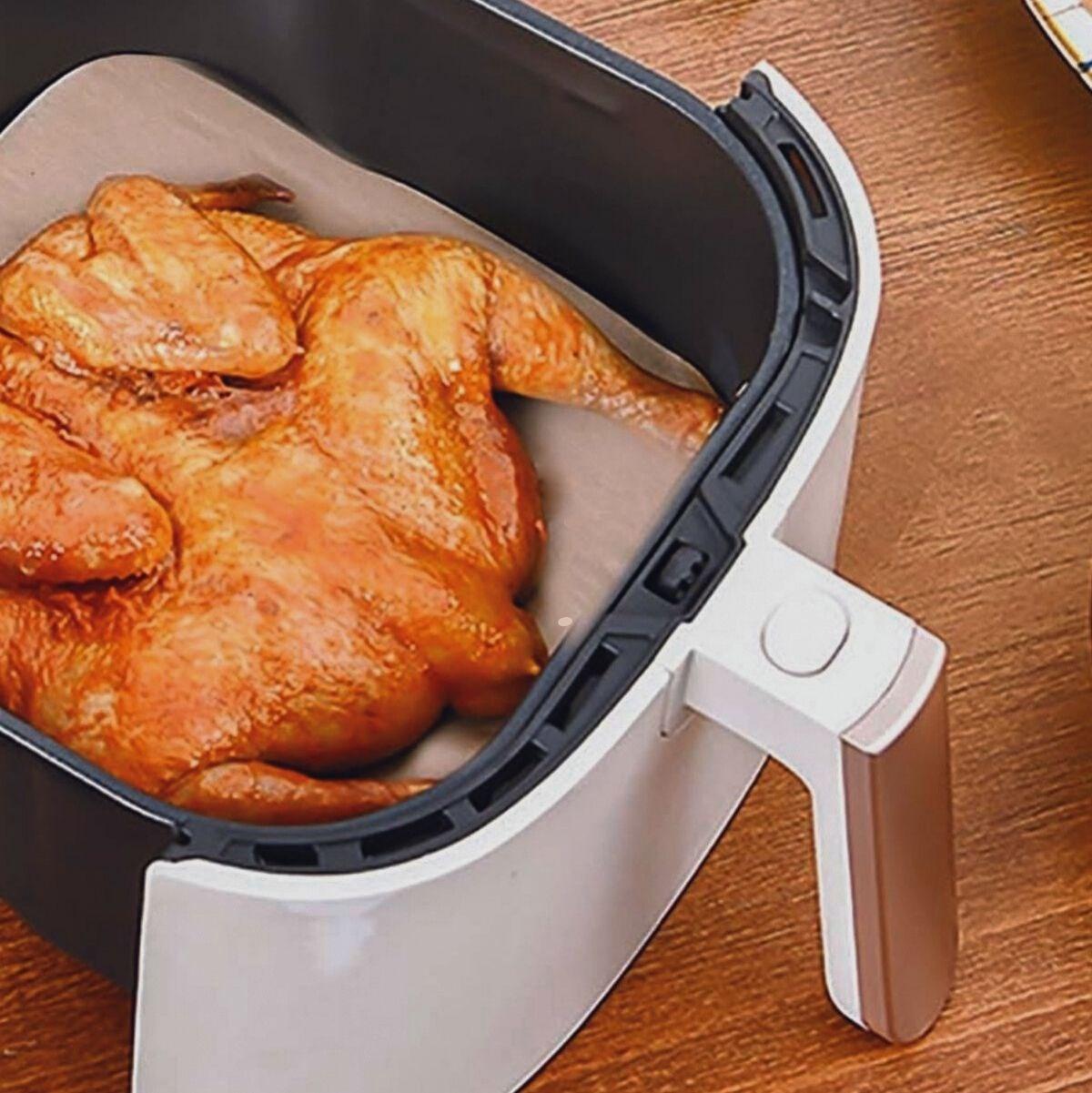 100 LÜ Deliksiz Düz Kare Air Fryer Pişirme Kağıdı Tek Kullanımlık Hava -Yağ Geçirmez Yapışmaz Kağıt (4620)