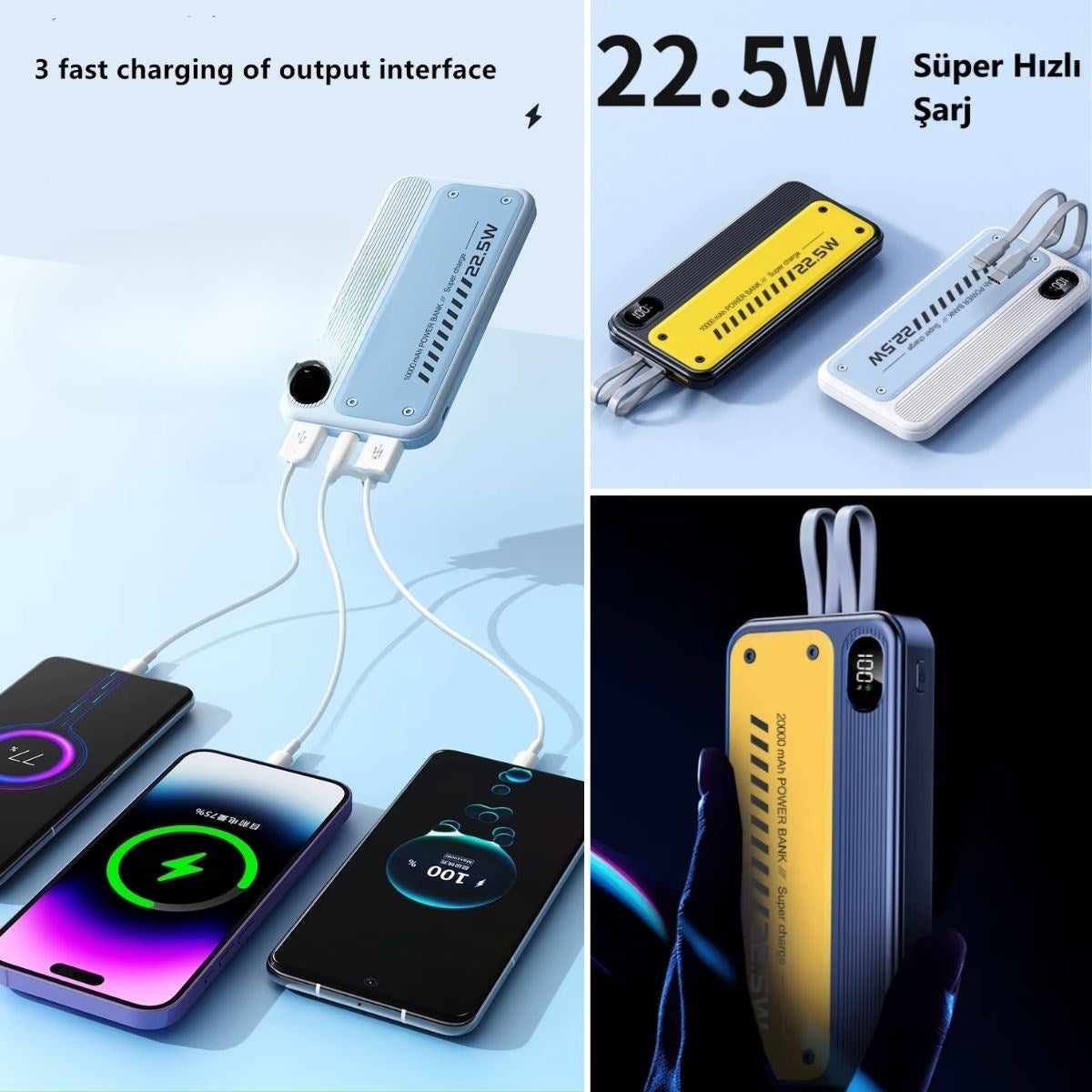 10000 Mah Hızlı şarj özellıklı Aynı Anda 4 Cıhazı şarj Edebılen Powerbank