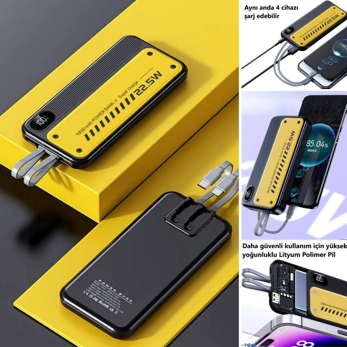 10000 Mah Hızlı şarj özellıklı Aynı Anda 4 Cıhazı şarj Edebılen Powerbank