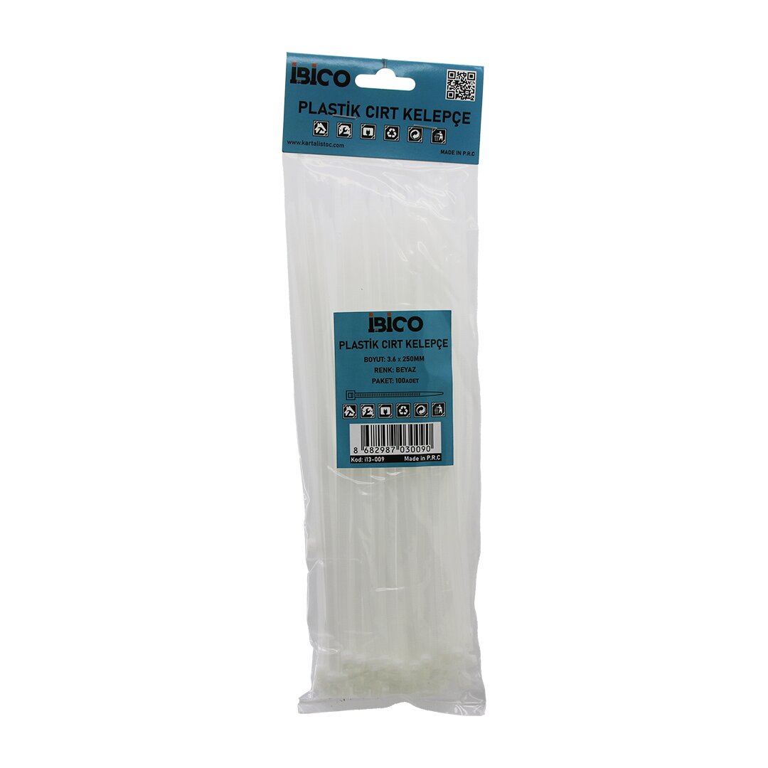 100pcs Beyaz   3.6x250mm  Plasti̇k Cirt Kelepçe