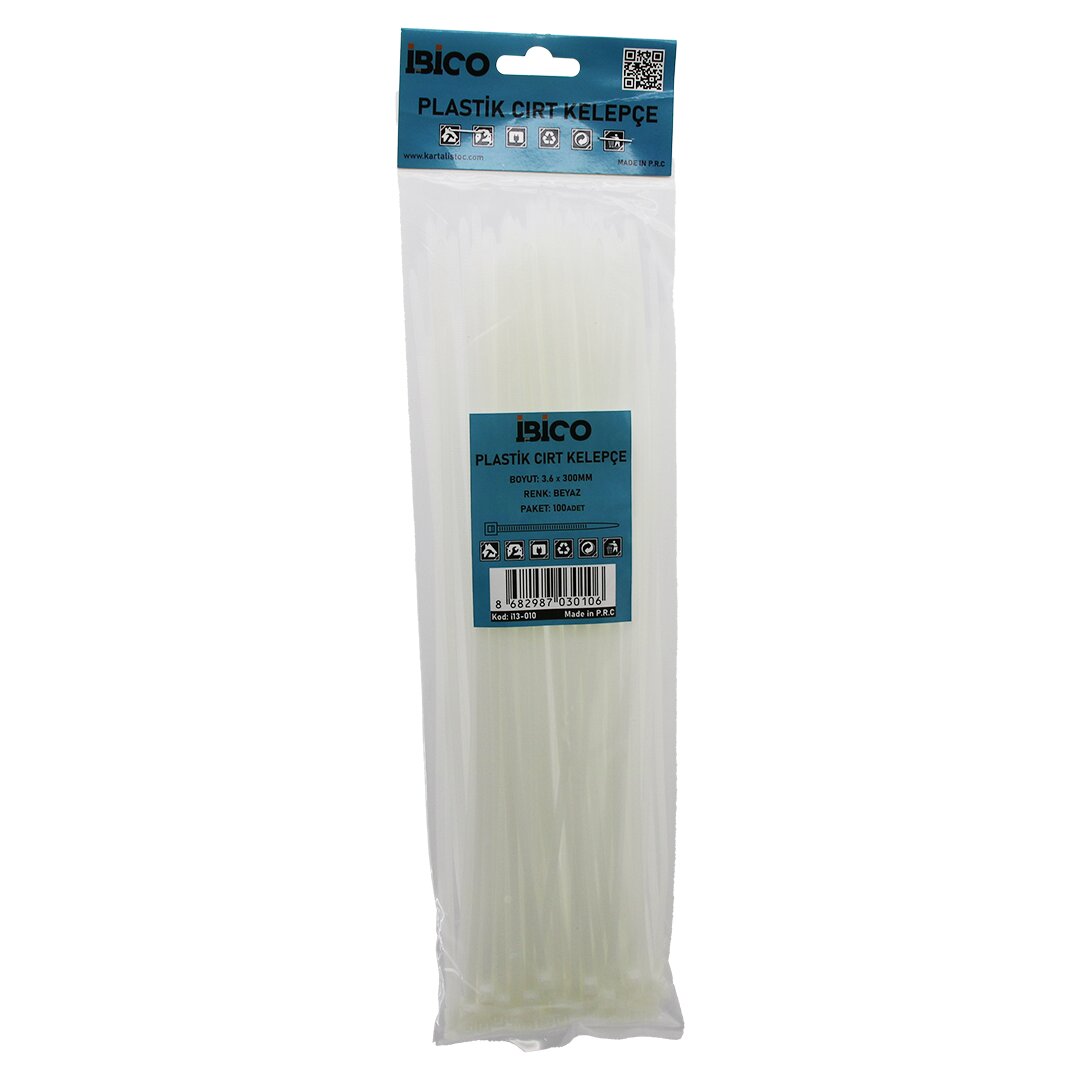 100pcs Beyaz   3.6x300mm  Plasti̇k Cirt Kelepçe