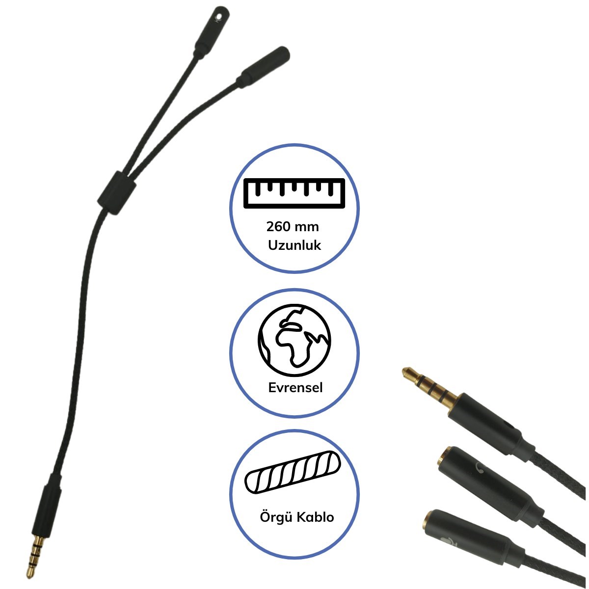 1 Erkek 2 Dışı 3.5 Mm Kulaklık Ve Mıkrofon Ayırıcı çoklayıcı Aux Kablo