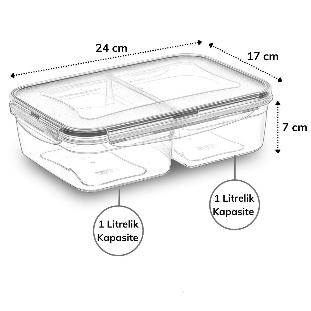 2 Bölmelı 1+1 Lıtre Kılıtlı Kapaklı Erzak Saklama Kabı Lc-525