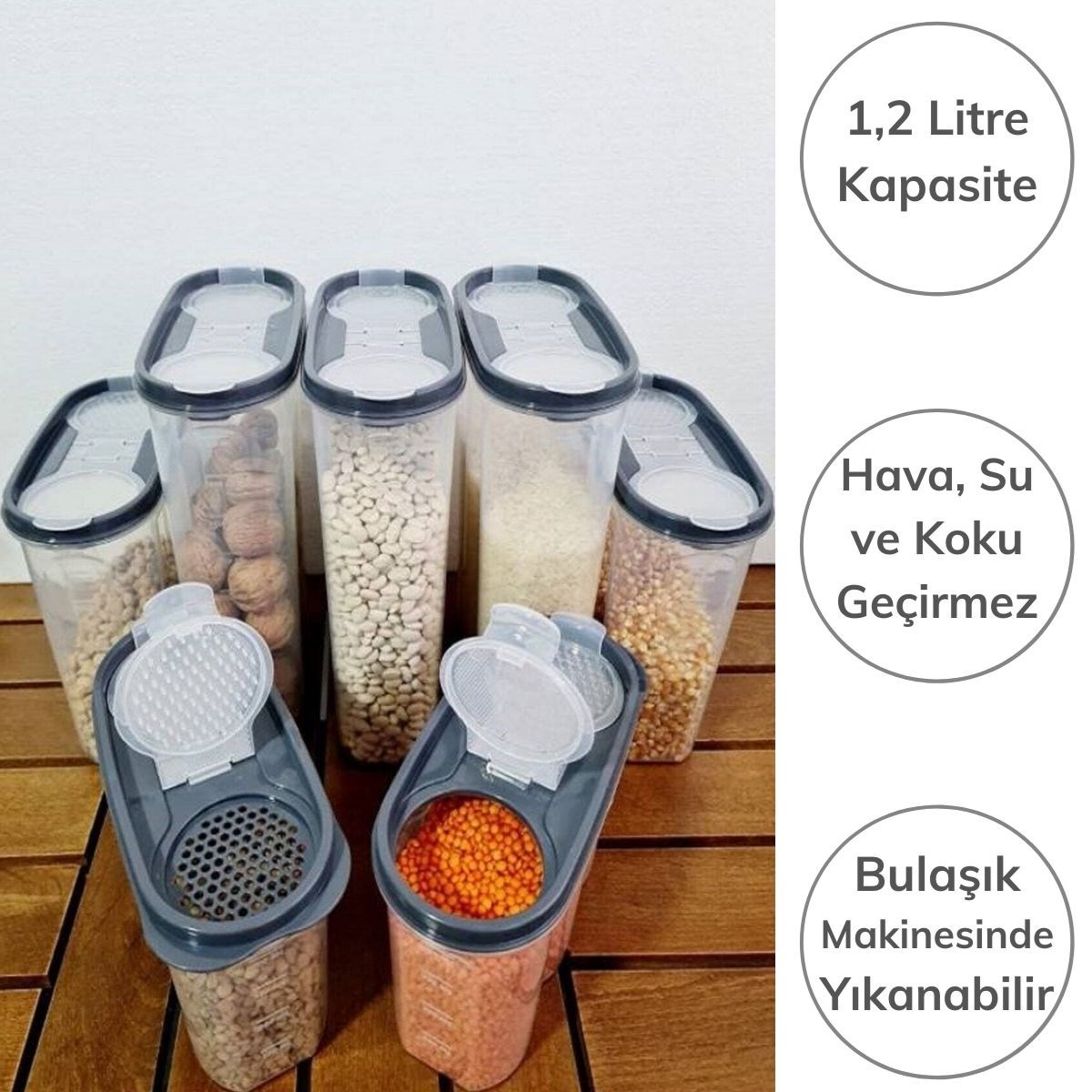 2 Kapaklı Ölçekli Erzak Saklama Kabı - 1,2 Litre - SA930 (4620)