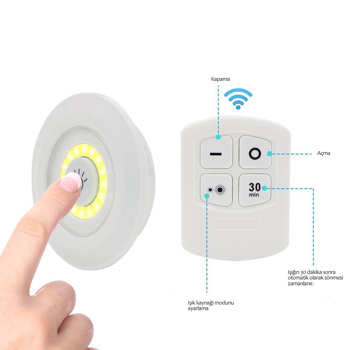 3&amp;apos;lü Uzaktan Kumandalı Pıllı Yapışkanlı Kablosuz Led Spot Lambalar