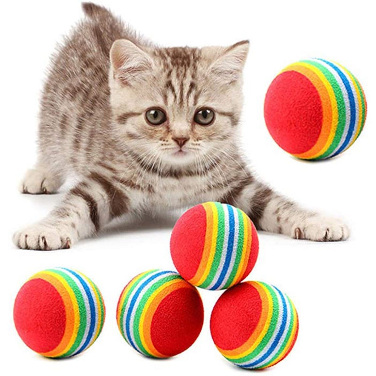 3Lü Gökkuşağı Sünger Kedi Köpek Çiğneme Oyun Topu 4,2 Cm  