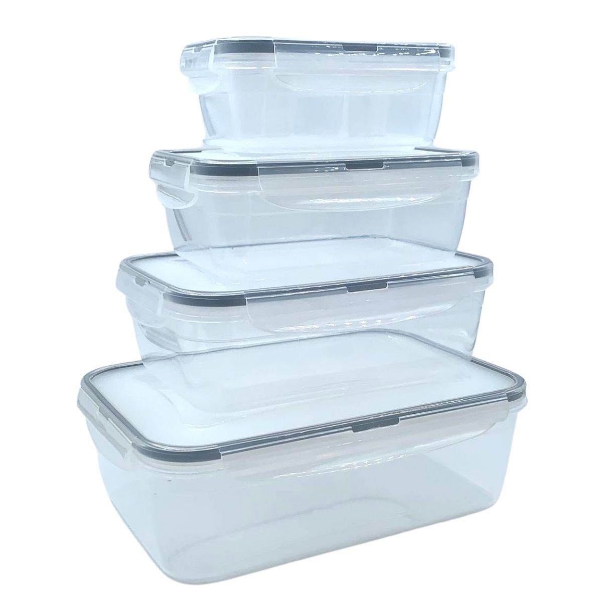 4&apos;lü İç İçe Sızdırmaz Contalı Kılıtlı Kapaklı Plastık Erzak Saklama Kapları Lc315