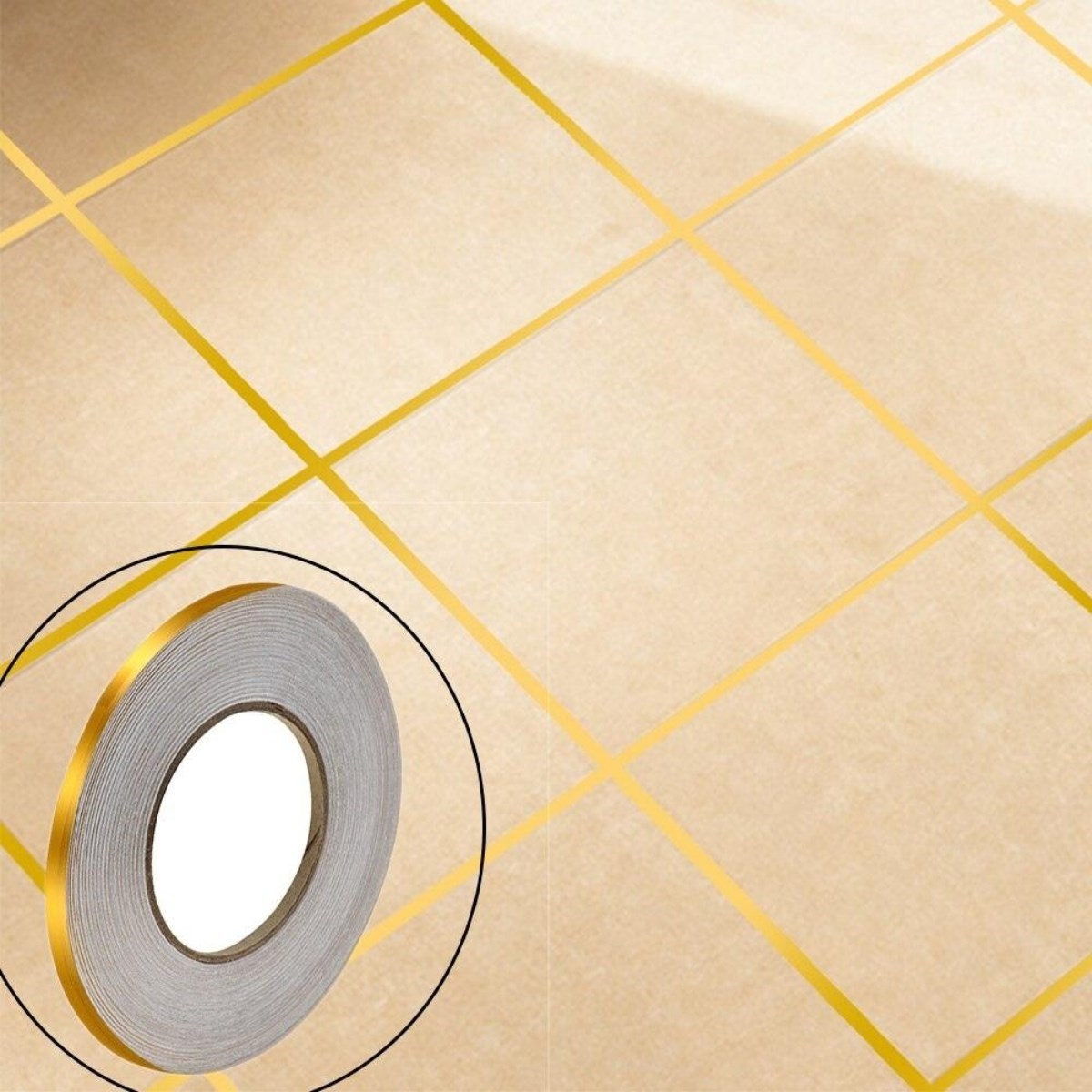 50 Metre Fayans Arası Şerit Dekoratif Yapışkan Renkli Dekor Su Geçirmez Sızdırmaz Altın Bant Kaplama 0.5 Cm Genişliğindedir