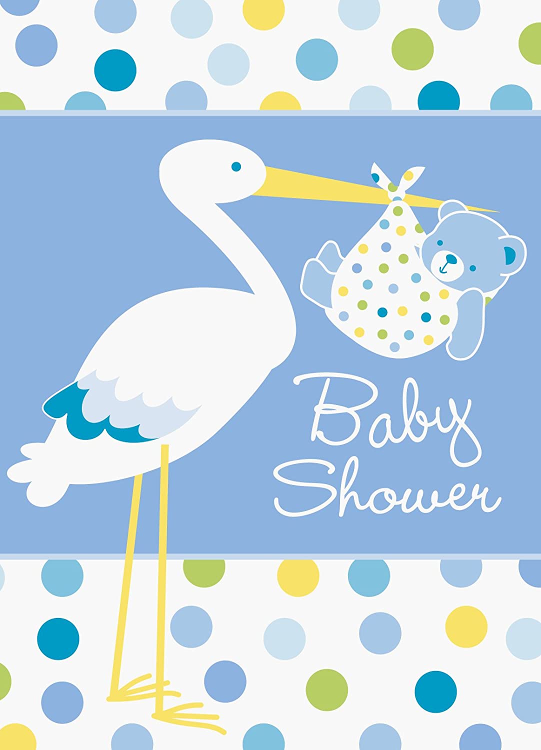 Baby Boy Stork Temalı Mavi Renk Baby Shower Davetiye 8 Adet  