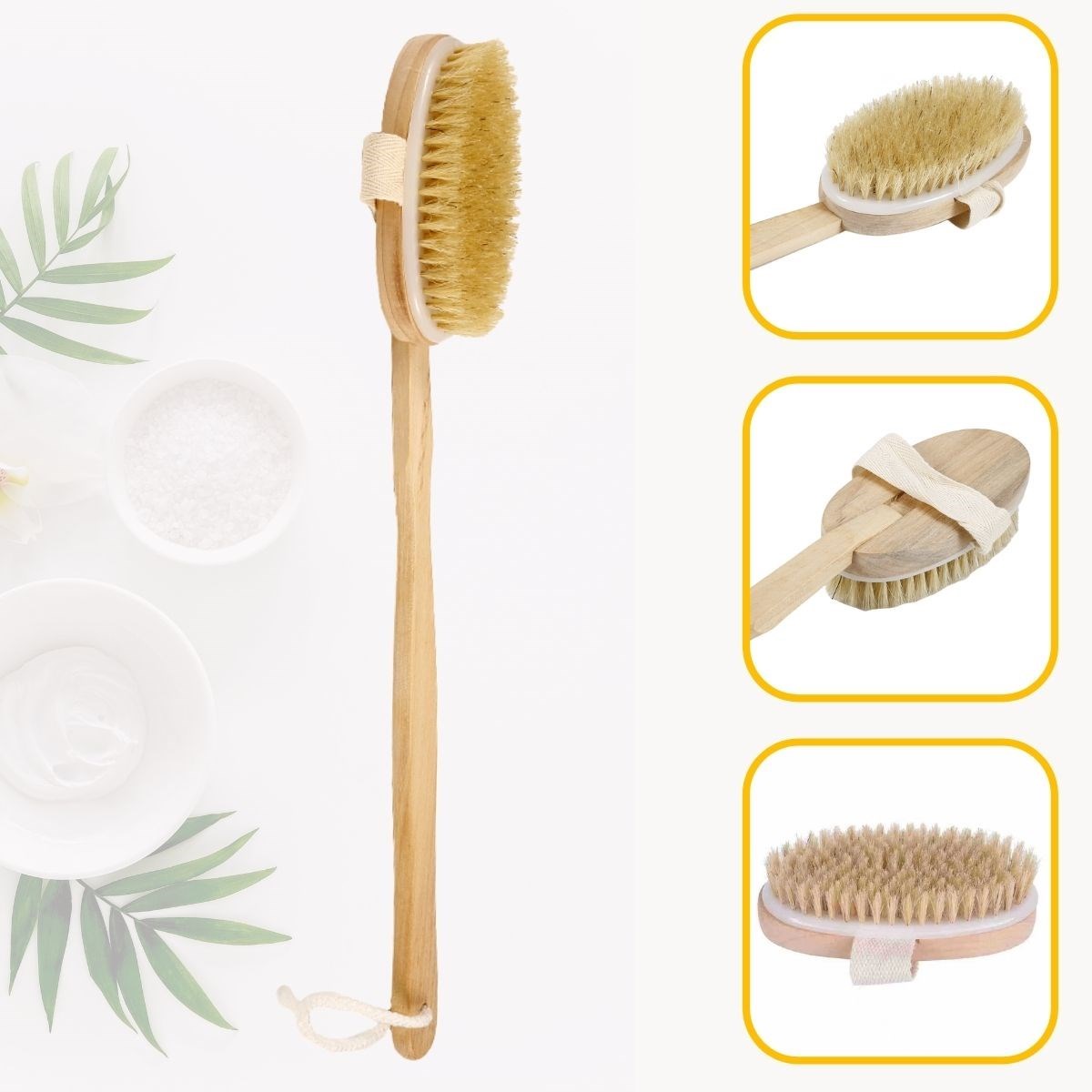 Doğal At Kılı Selülıt Karşıtı Sapı çıkabılen Ahşap Banyo Fırçası