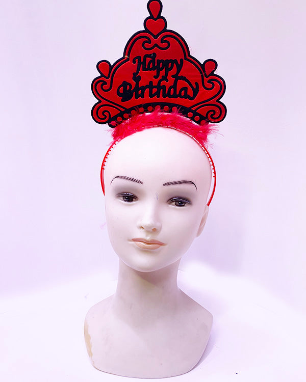 Happy Birthday Neon Kırmızı Renk Doğum Günü Tacı 24x15 cm (4620)