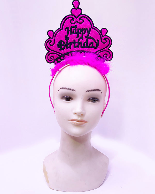 Happy Birthday Neon Fuşya Renk Doğum Günü Tacı 24x15 cm (4620)