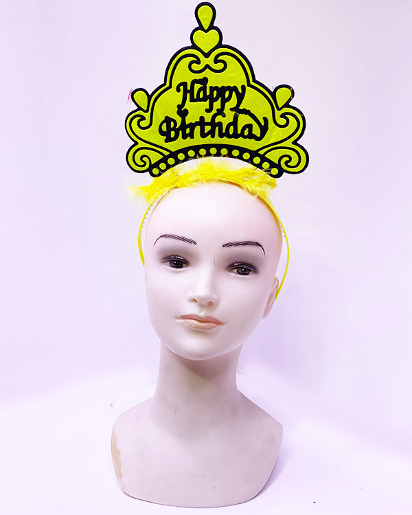 Happy Birthday Neon Sarı Renk Doğum Günü Tacı 24x15 cm (4620)