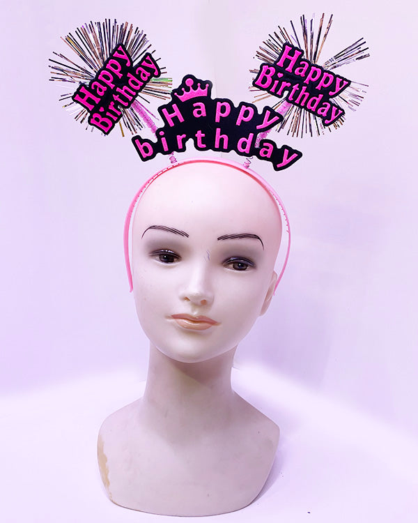 Happy Birthday Püsküllü Neon Pembe Renk Doğum Günü Tacı 22x19 cm (4620)