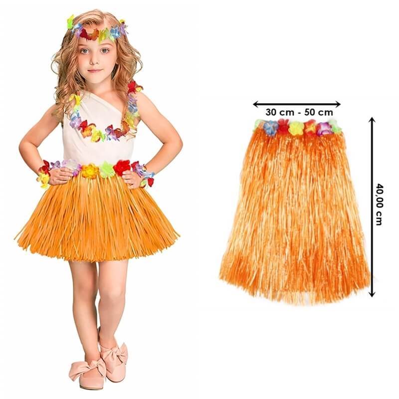Hawaıı Hula Eteğı Turuncu Renk 40 Cm