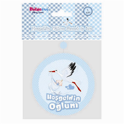 Hoşgeldin Oğlum Yazılı Baby Shower Partisi Asmalı İp Süs 3 Adet  