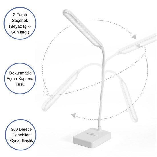 İnce Uzun USBli Dokunmatik 3 Kademeli 360 Derece Özel Göz Korumalı led Lityum Masa Lambası (4620)