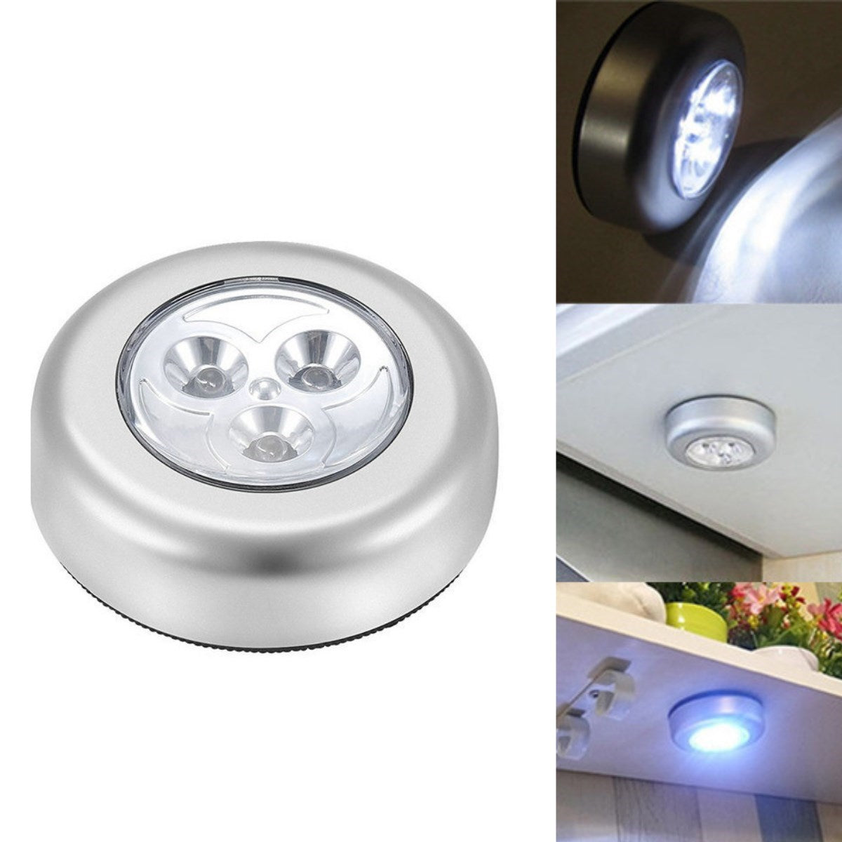 Kablosuz Spot Pıllı Dokunmatık Led Lamba 3 Ledlı Dolap Lambası