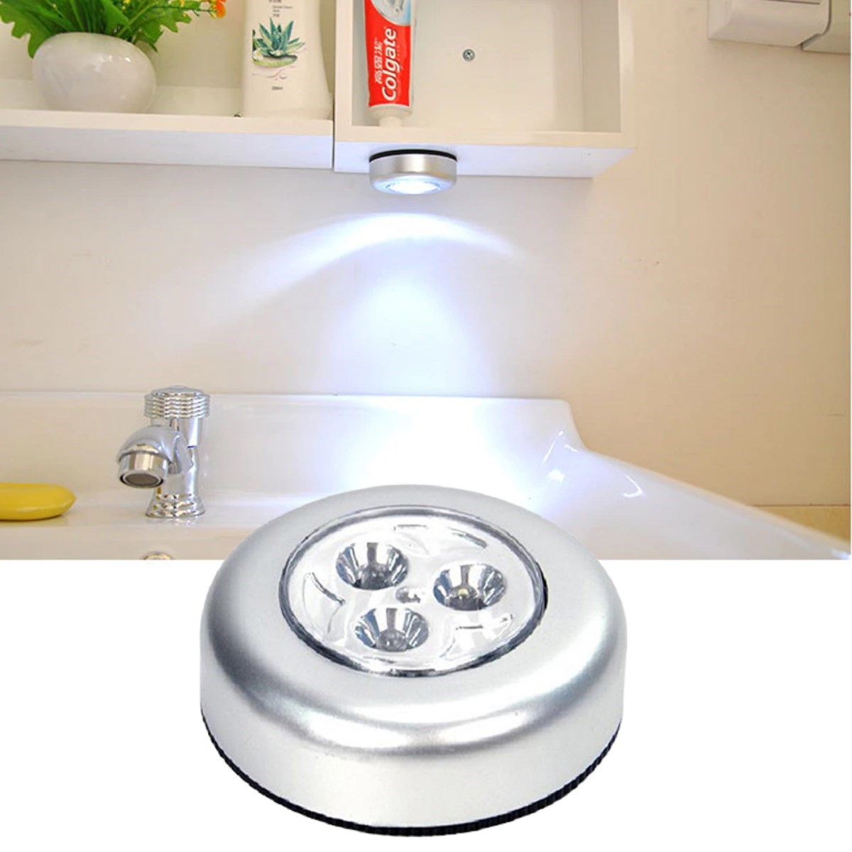 Kablosuz Spot Pıllı Dokunmatık Led Lamba 3 Ledlı Dolap Lambası