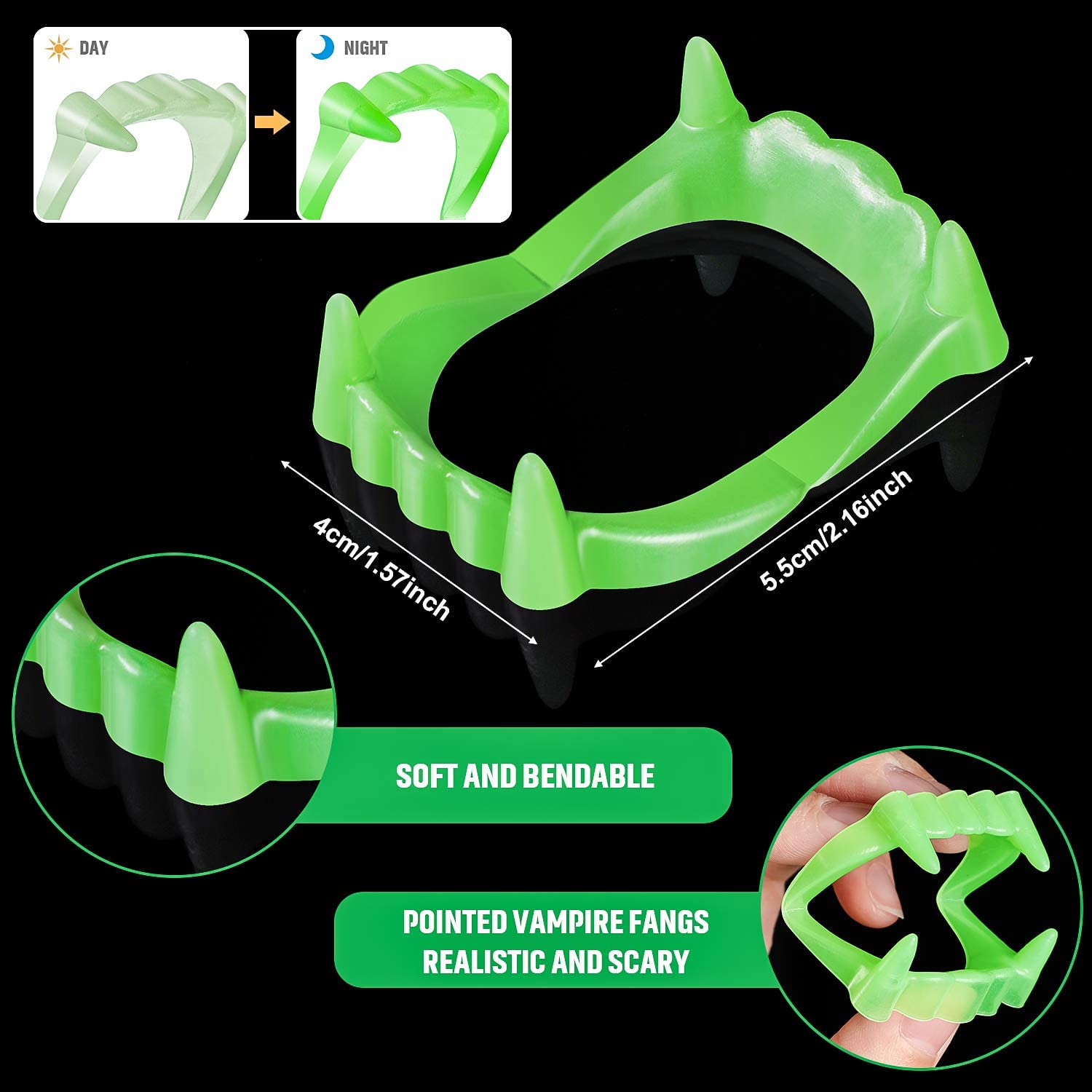 Karanlıkta Parlayan Fosforlu Çift Damak Takma Vampir Dişi (4620)