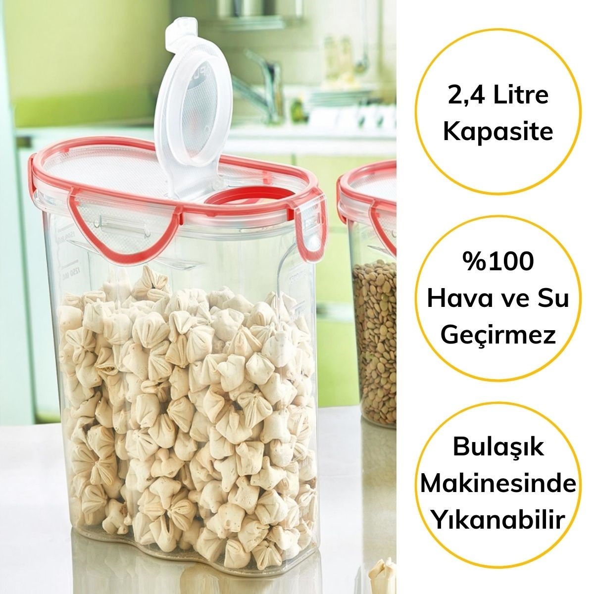 Kilitli Kapaklı Contalı Hava,Su Sıvı Geçirmez 2,4 Litre Erzak Saklama Kabı-SA590 (4620)