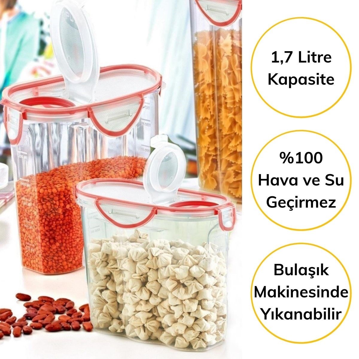 Kilitli Kapaklı Contalı Hava,Su Sıvı Geçirmez 1,7 Litre Erzak Saklama Kabı-SA585 (4620)