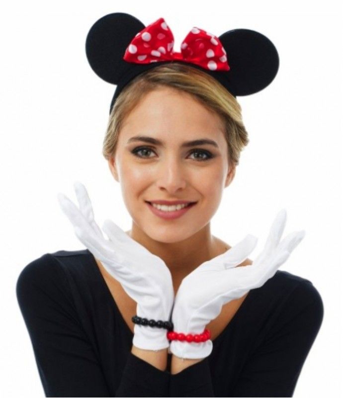 Kırmızı Fiyonklu Minnie Mouse Tacı ve Beyaz Eldiven Seti (4620)