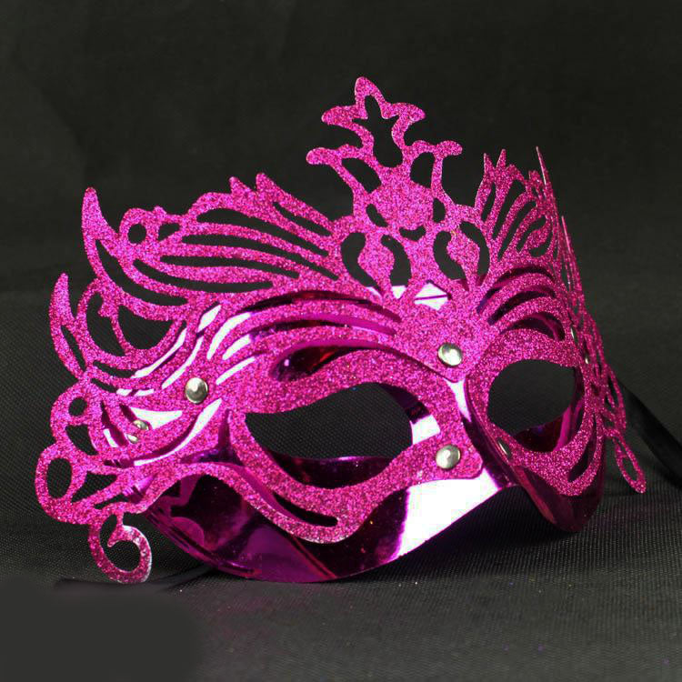 Metalik Fuşya Pembe Renk Masquerade Kelebek Simli Parti Maskesi 23x14 cm (4620)