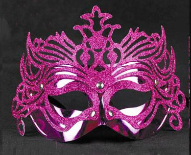 Metalik Fuşya Pembe Renk Masquerade Kelebek Simli Parti Maskesi 23x14 cm (4620)