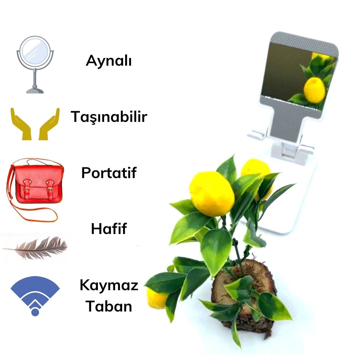 Siyah Aynalı Cep Telefonu Sabitleyici Stand Katlanabilir Ayarlanabilir Telefon Standı (4620)