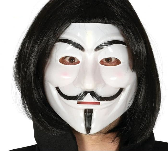 Siyah Renk Takma Kısa Saç ve V For Vendetta Maskesi Anonymous Maskesi (4620)