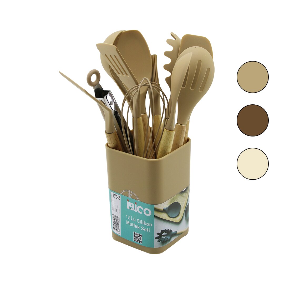 11PCS+KOVA SİLİKON MUTFAK SETİ BAMBU SAP 3-KAŞIK- 3-SPATULA- 1-KEVGİR- 1-KEPÇE- 1-MAŞA- 1-ÇRPC- 1-F