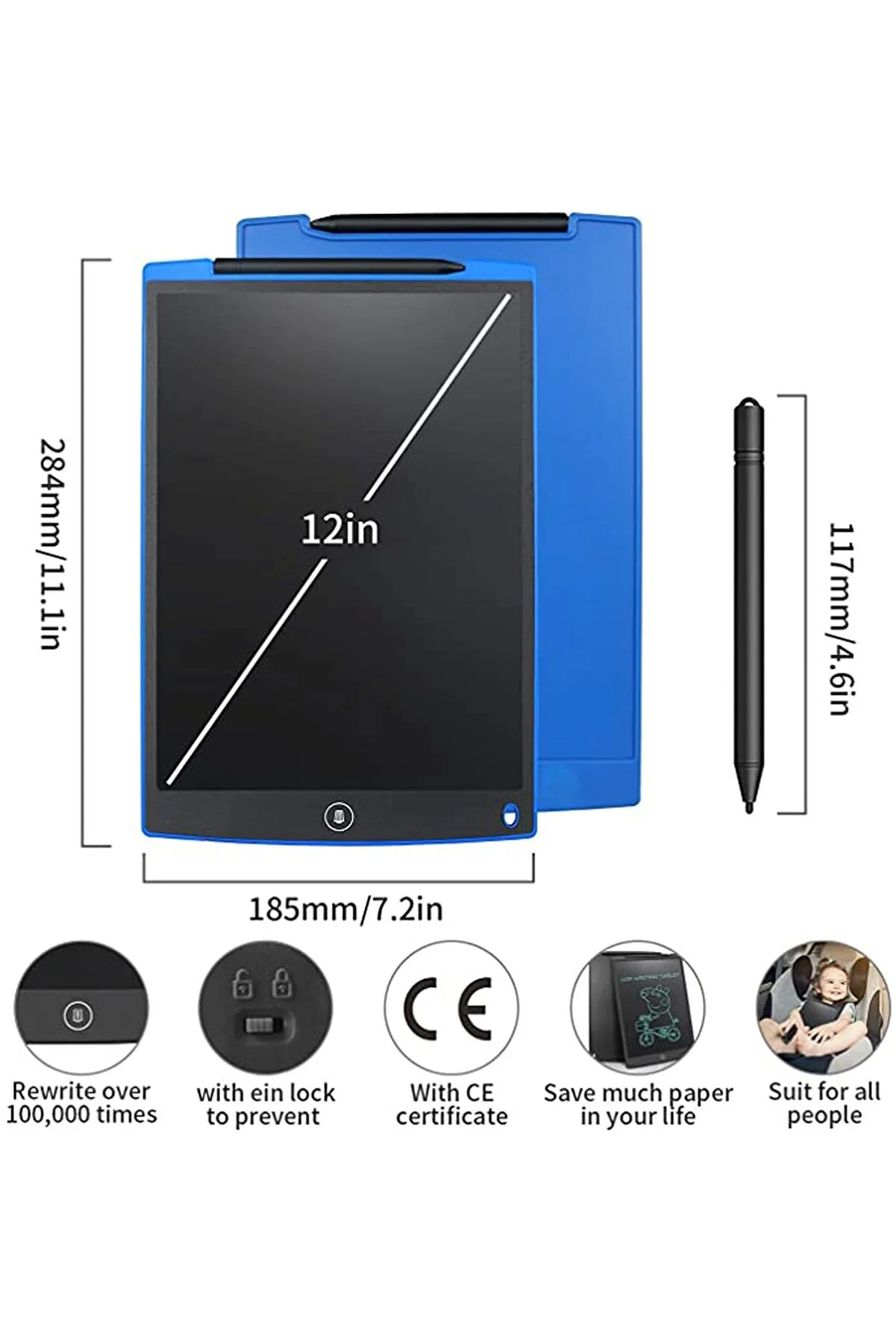 12 Inc Writing Lcd Grafik Dijital Kalemli Çizim Tableti Yazı Tahta Not Yazma Eğitim Tableti