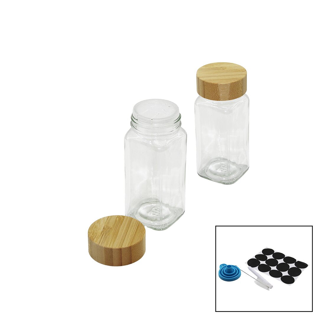 12 Pcs Takim Kare Cam Baharatlik - Tuzluk Bambu Kapakli