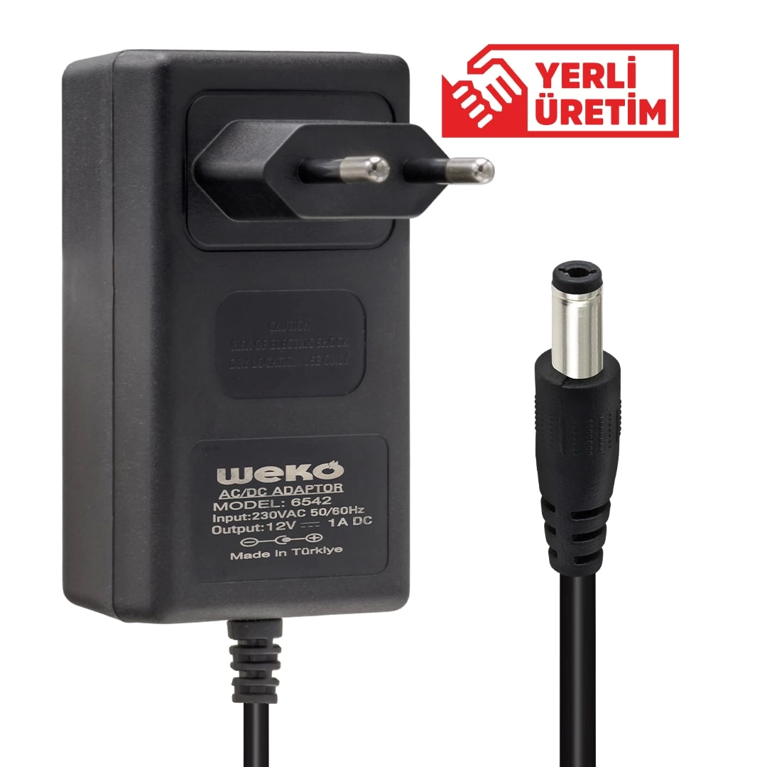 12 Volt - 1 Amper 5.5*2.5 Uçlu Yerli Üretim Plastik Kasa Priz Tipi  Adaptör