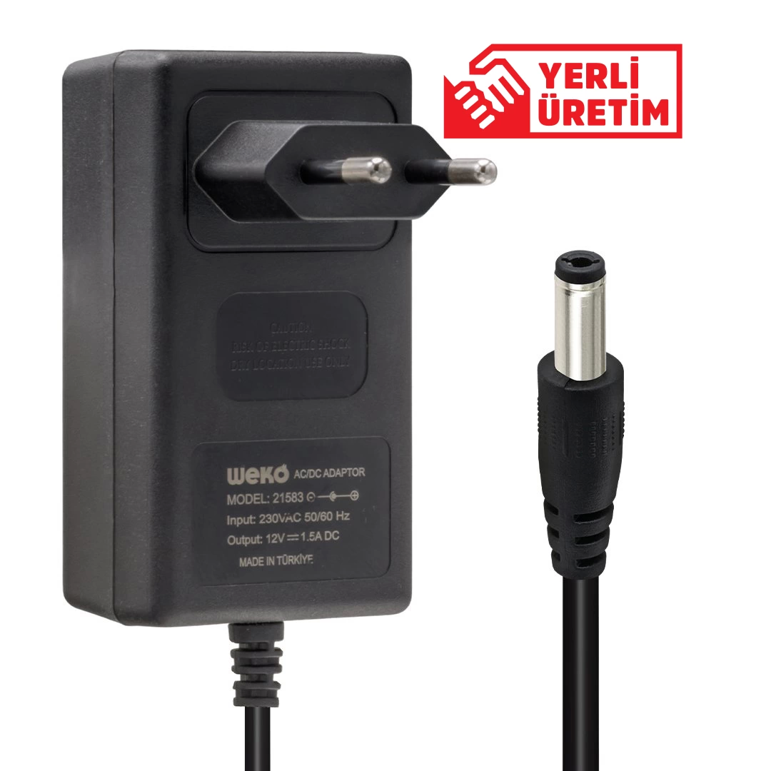 12 Volt - 1.5 Amper 5.5*2.5 Uçlu Yerli Üretim Plastik Kasa Priz Tipi Adaptör