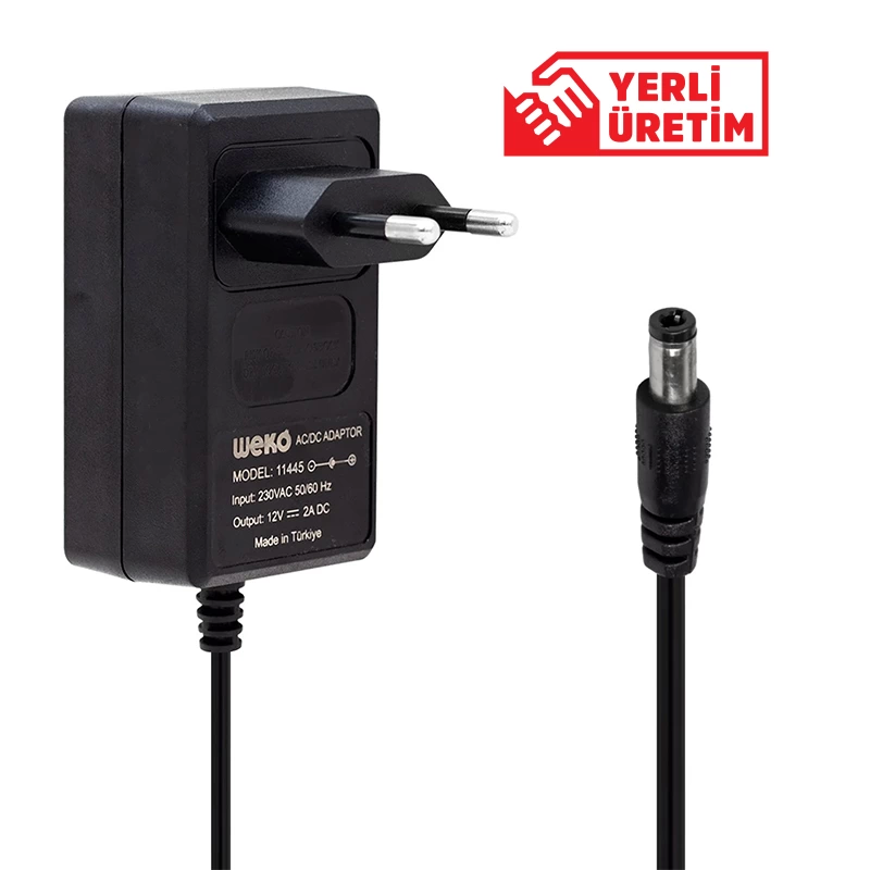 12 Volt - 2 Amper 5.5*2.5 Uçlu Yerli Üretim Plastik Kasa Priz Tipi Adaptör