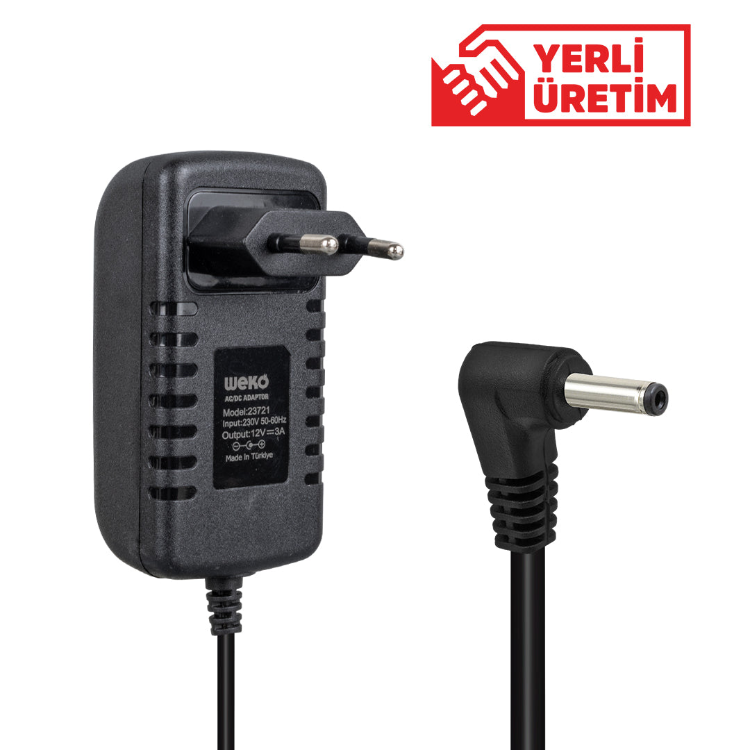 12 volt - 3 amper 3.5*1.35 uçlu  vera yazar kasa pos yerli üretim priz tipi plastik kasa adaptör