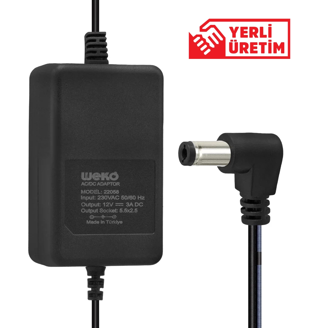 12 Volt - 3 Amper 5.5*2.5 Uçlu Yerli Üretim Plastik Kasa Masaüstü Adaptör