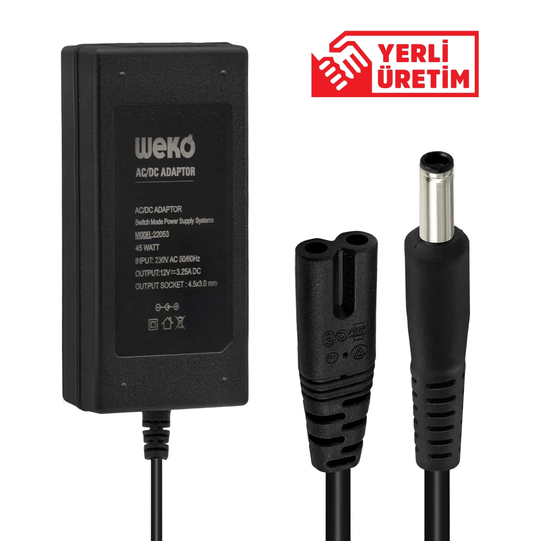 12 Volt - 3.25 Amper 4.5*3.0 Uçlu Yerli Üretim Notebook Adaptör