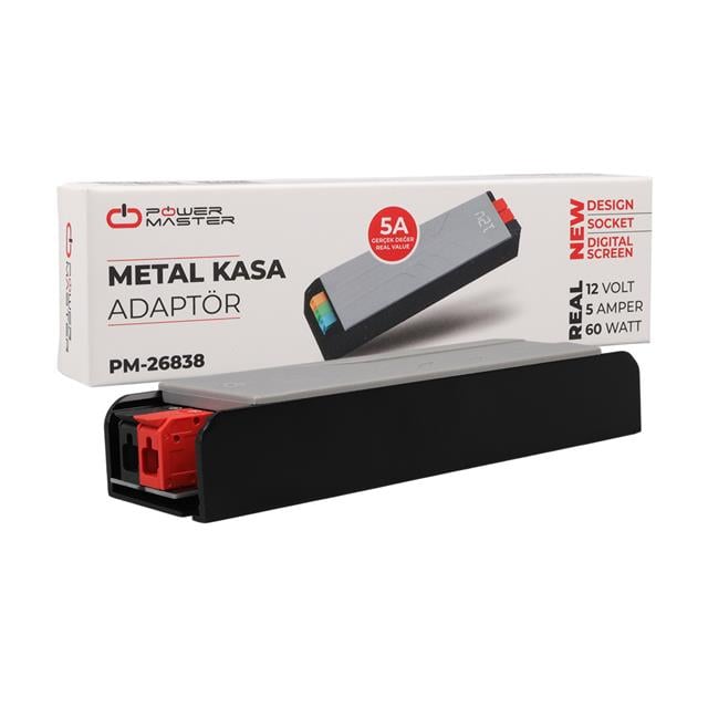 12 Volt 5 Amper 60 Watt Slim Metal Kasa Adaptör Voltaj Göstergeli 148x43x27mm