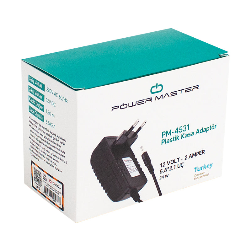 12 VOLT - 2 AMPER PLASTİK KASA PRİZ TİPİ ADAPTÖR 5.5*2.5 UÇ (4620)